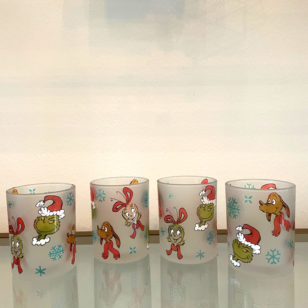 Dr. Seuss GRINCH Drinking Glasses 12oz Frosted Set of 4 Christmas Holiday New